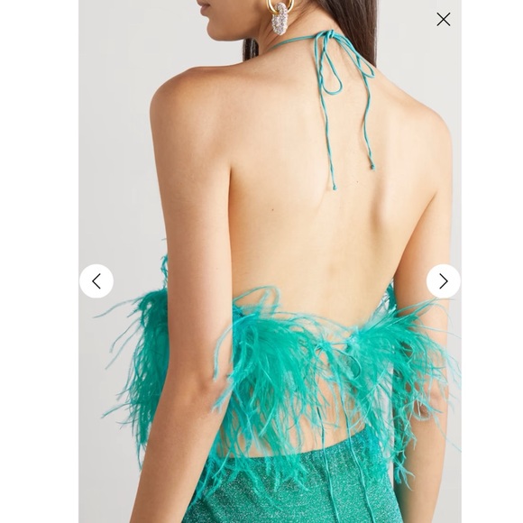 OSÉREE Lumière Feather-Trimmed Metallic Glitter Halter Top & Cropped Pants - Picture 13 of 15